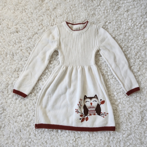 Cynthia Rowley Sz 4 White Knit Owl Embroidered Animal Print Kid Girl Dress - Picture 1 of 6
